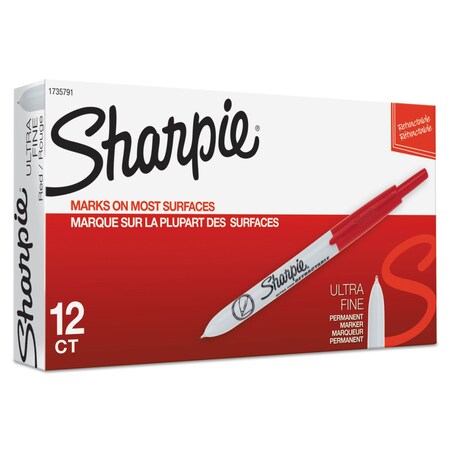 Sharpie Retractable Permanent Marker, Extra-Fine Needle Tip, Red, PK12 1735791